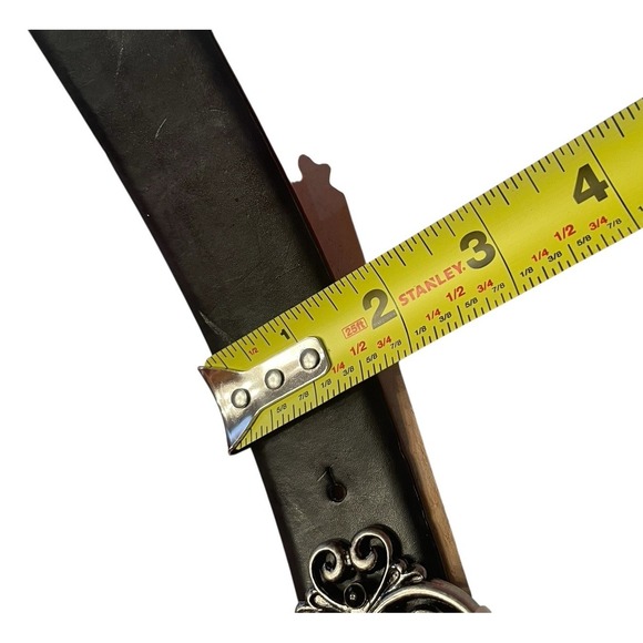 Vintage Black Leather Belt Ornate Silver Stone Buckle Gothic Western Womens 38 - Picture 6 of 8